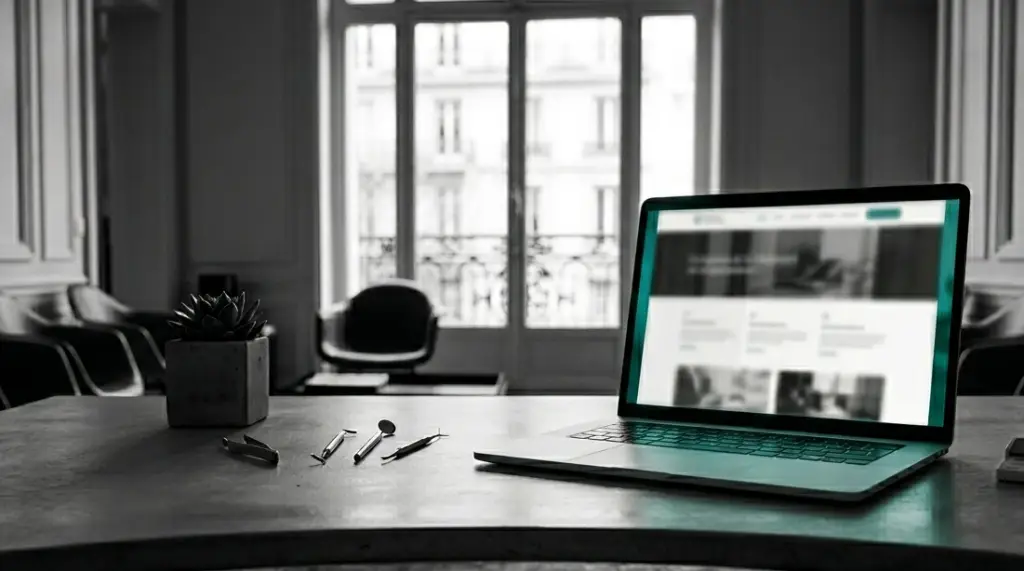 Cabinet dentaire moderne avec accueil épuré — l'importance d'une présence en ligne professionnelle en 2026